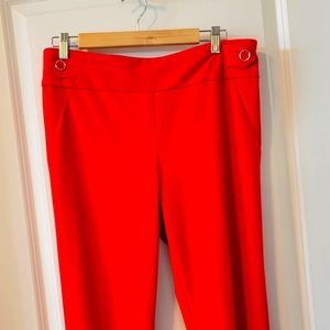 Large bright red cropped dress pants with beautiful detail by Soho Apparel